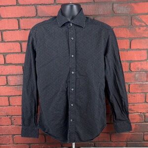 J. Campbell Striped Dress Shirt – Men's Large – Black & Gold‎